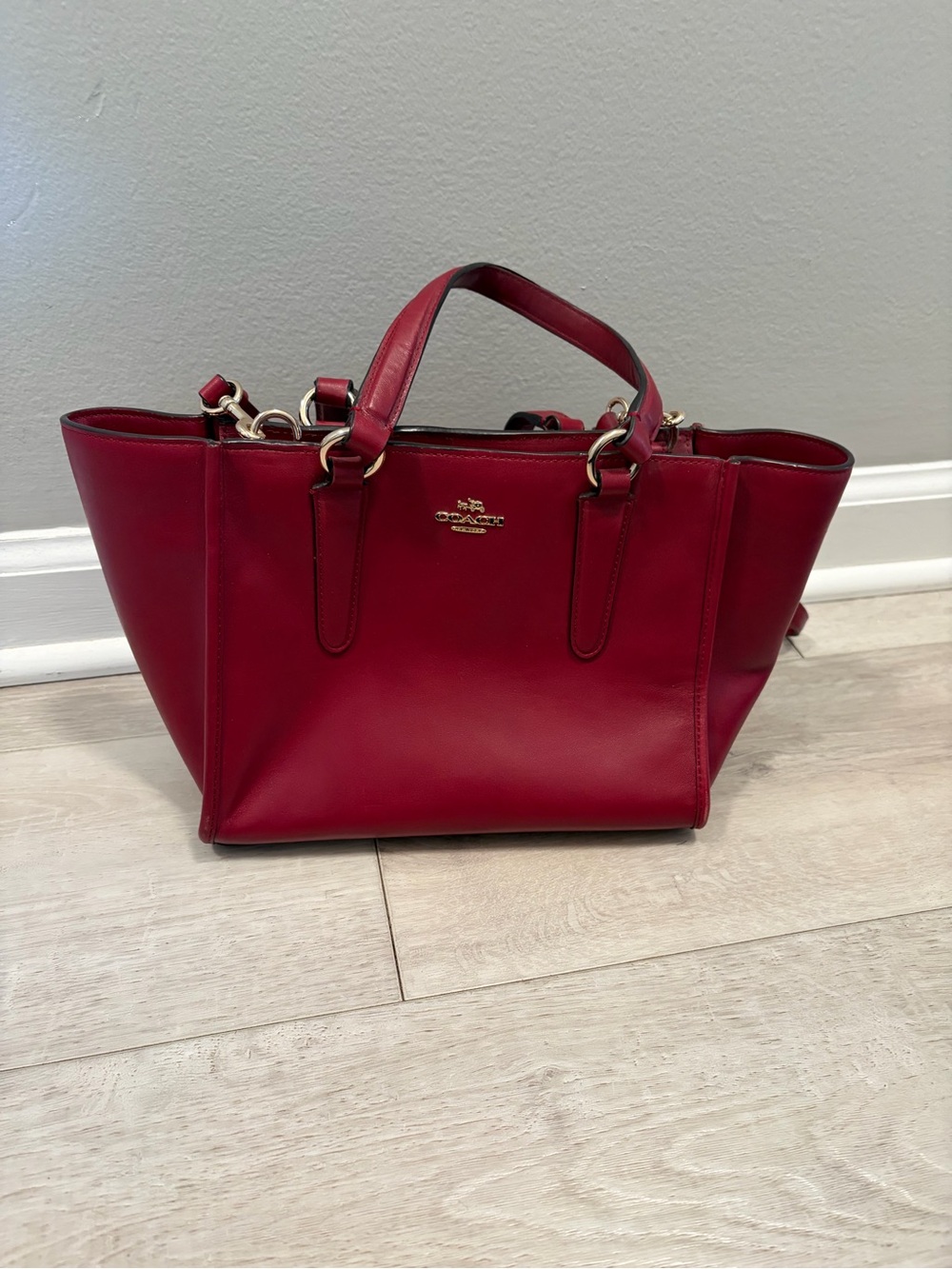 Coach Red Leather Tote with Gold Hardware
